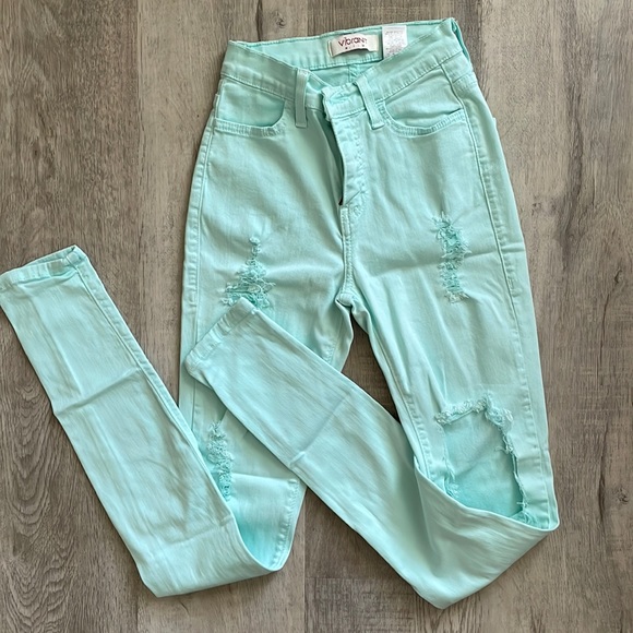 Blue (light blue) cut out distressed jean pants - Picture 2 of 6